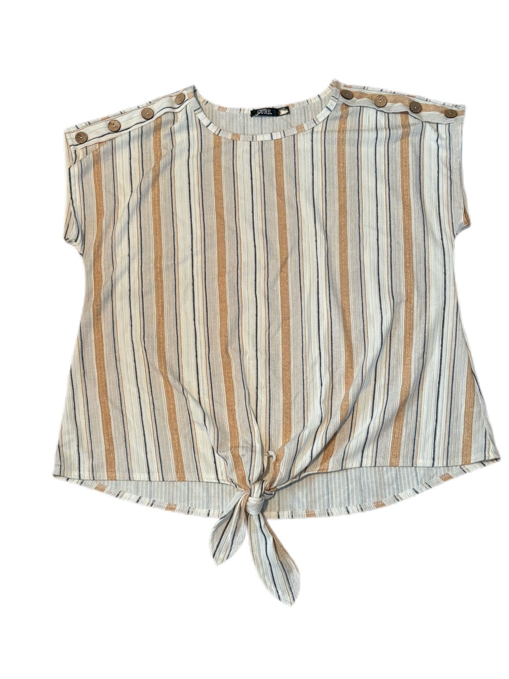 CURE. Striped Short Sleeve Front Tie Blouse - Size 2XL